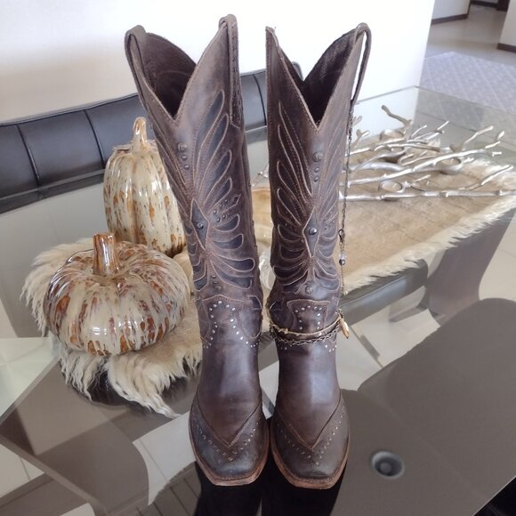 Liberty black butterfly inlay cowboy boots size 8 - Picture 2 of 13